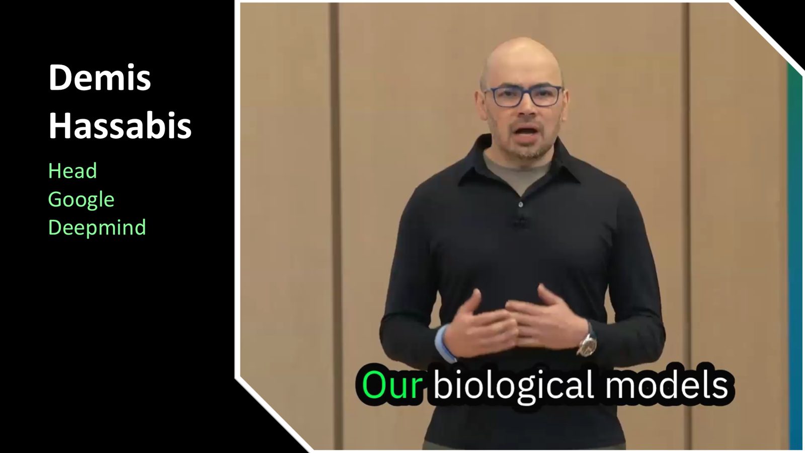 Slide: Demis Hassabis over AI-modellen van de biologie